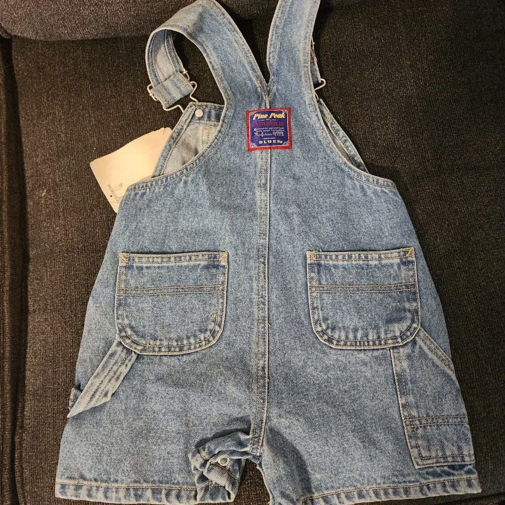 Vtg Pine Peak Blues By Nordstrom‎ Kids Sz 2 Jean Overall Shorts Snap Opening